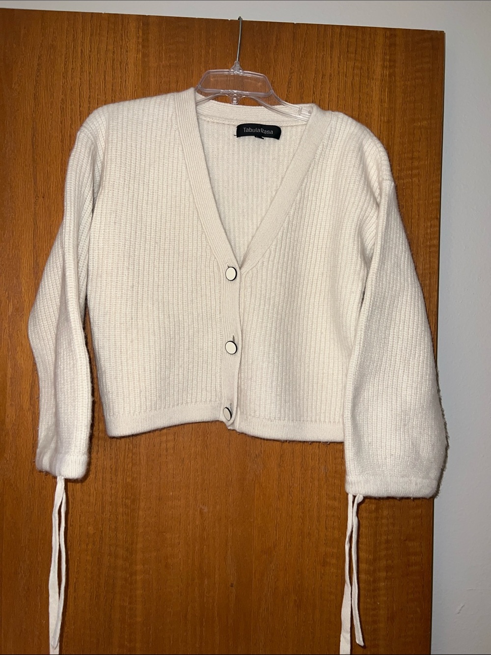 Tabula Rasa Ivory Ribbed V-Neck Cropped Cardigan